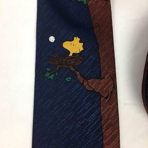 Vintage Peanuts Tie with Snoopy and Woodstock golf golfing - Navy and Green - Picture 3 of 6